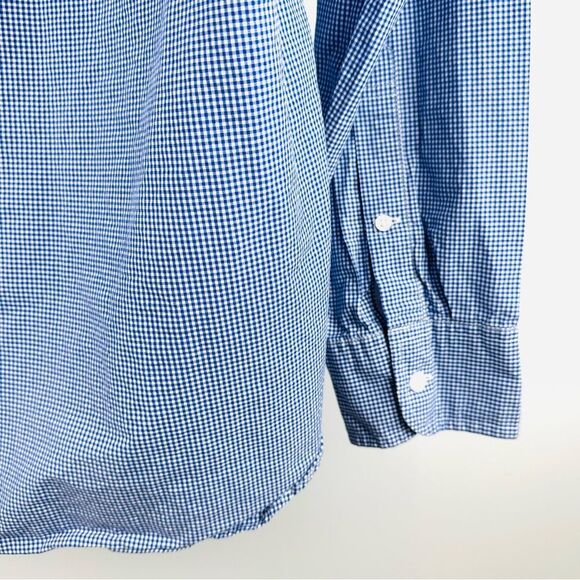 J.Crew Men’s SZ L Blue Micro Gingham Button-Down Shirt Long Sleeve Cotton Casual - Picture 6 of 10